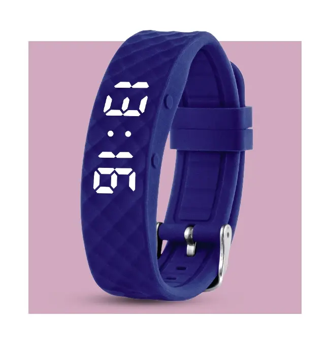 A detailed image of the TabTime vibrating alarm watch over a pink background