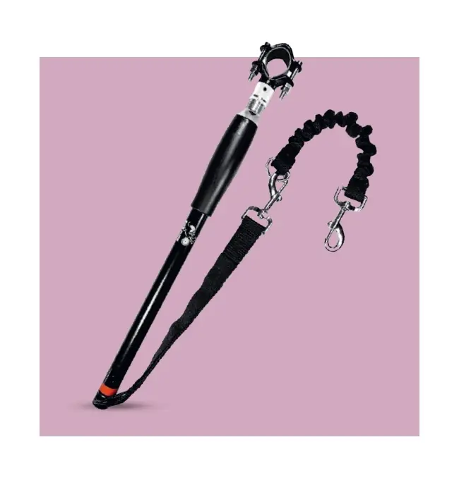 A detailed image of a wheelchair dog lead over a pink background