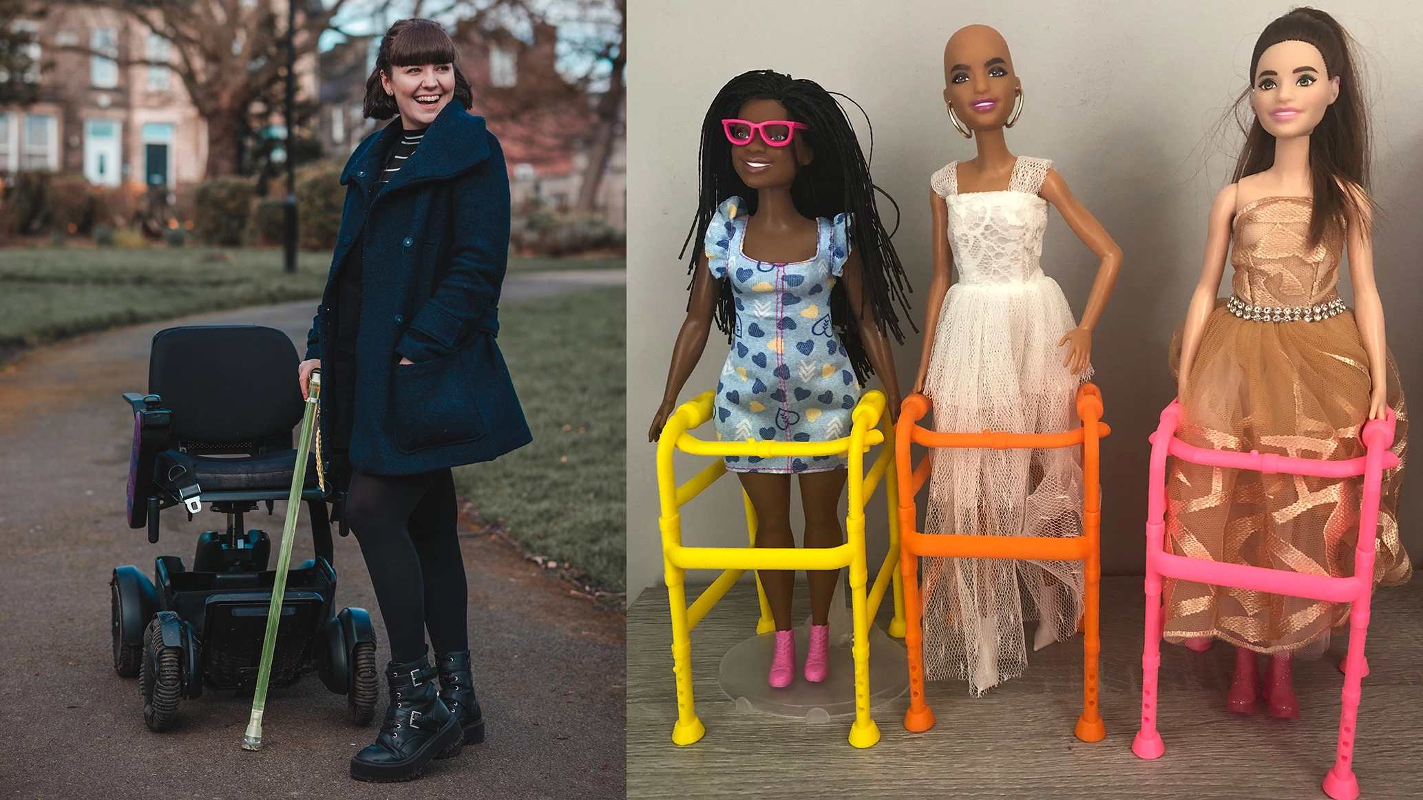 Picture of Sheffield-based mum and designer Grace True and the dolls on the right-hand side 