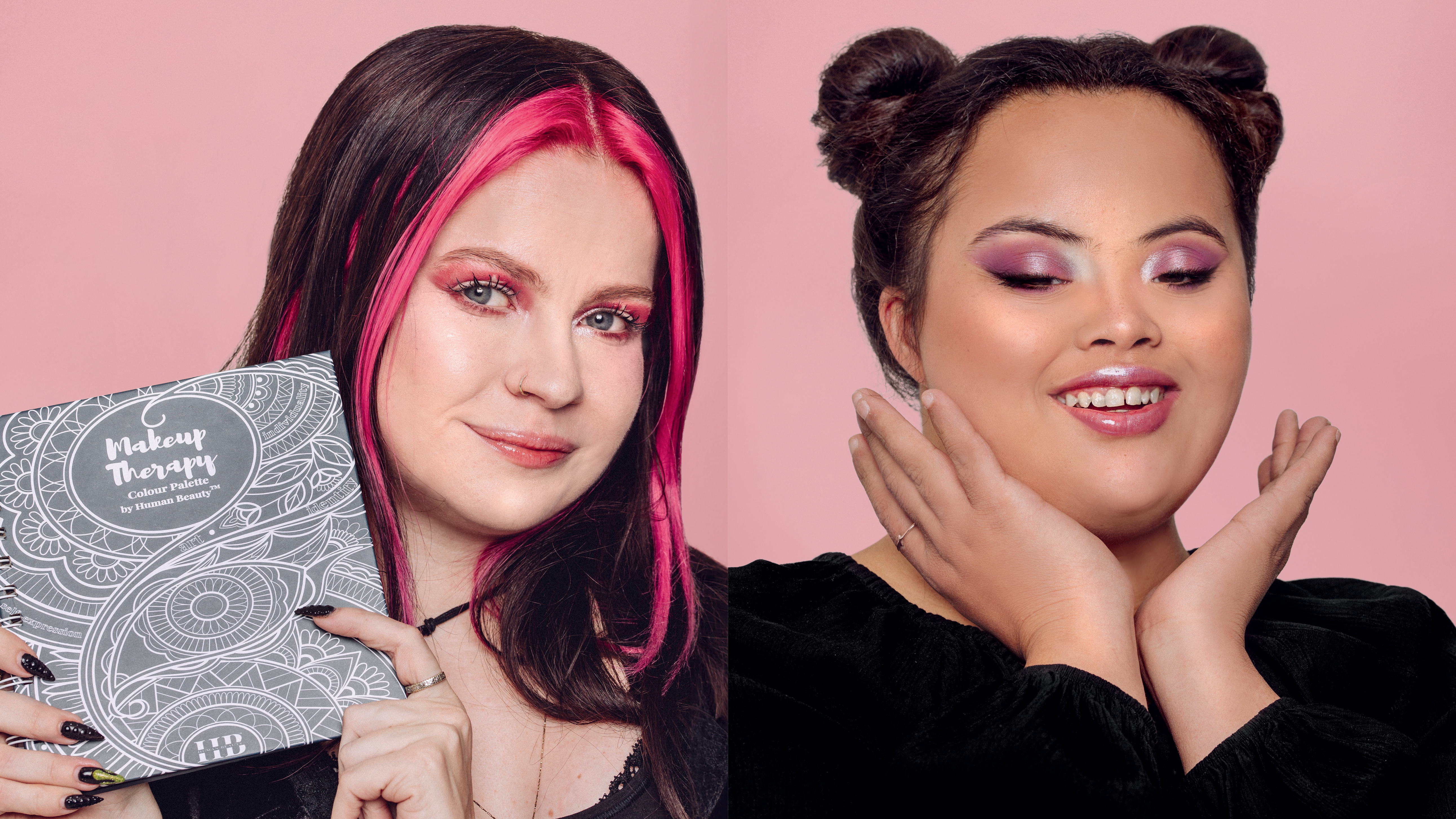 A picture of Millie side-by-side with a model with Down Syndrome 