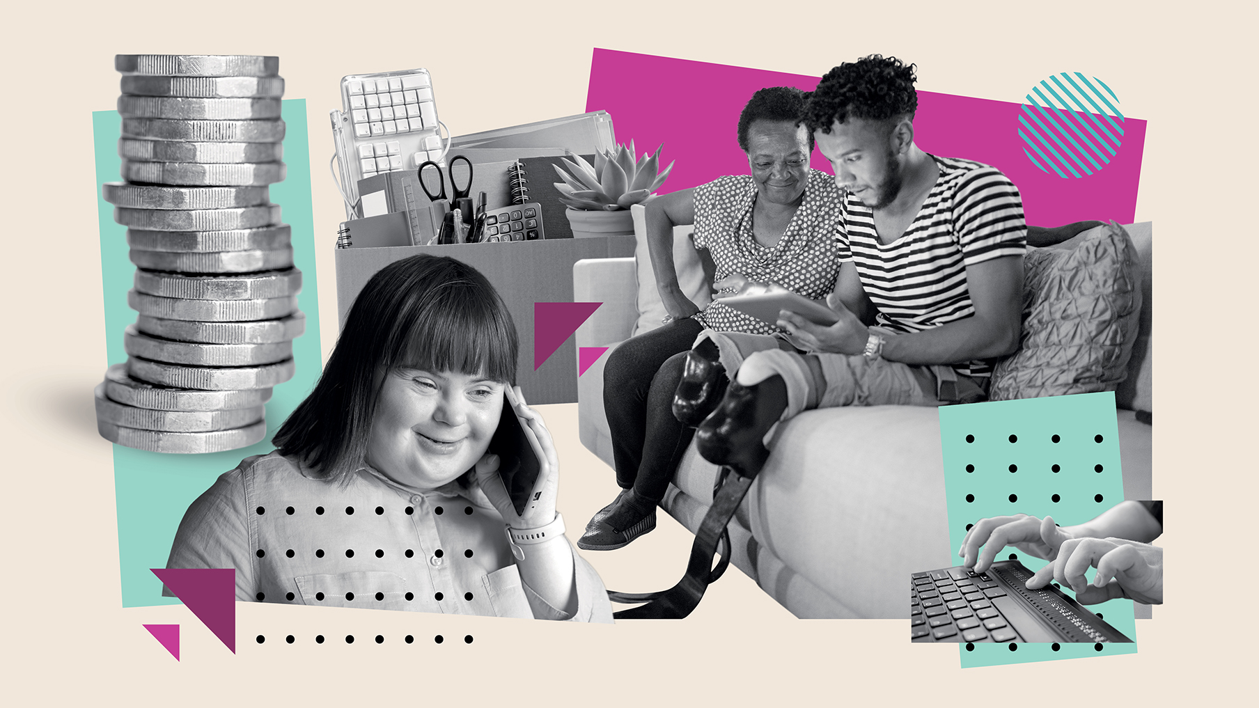 An image with multiple photos. One girl on the phone, a women and man side-by-side, and more