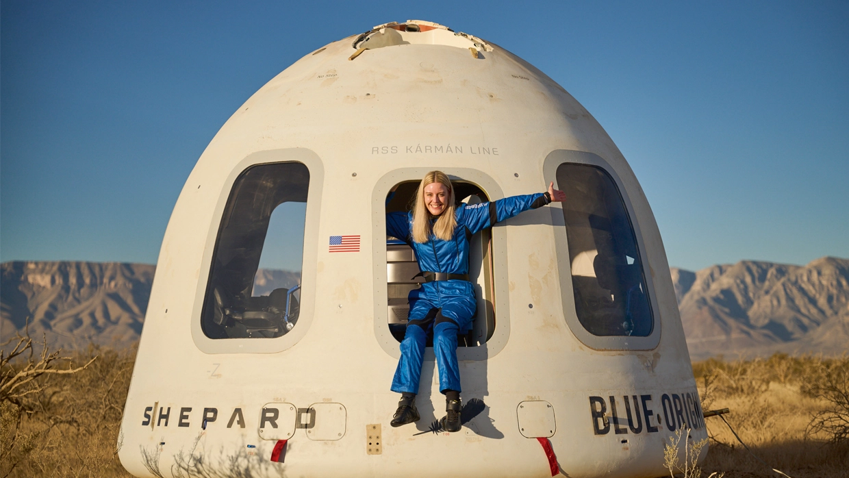 A photo of Michaela as she celebrates her safe return to Earth from space 